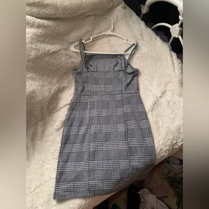black n white plaid dress w spaghetti straps n a small slit